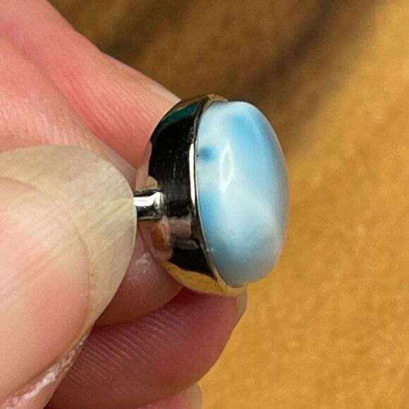 Larimar S925 sterling silver adjustable ring 10mm natural stone crystal NEW - Picture 5 of 14